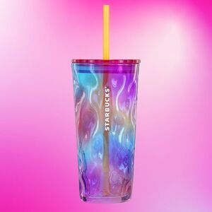 Starbucks Purple Rainbow Luster Iridescent Glass Tumbler New